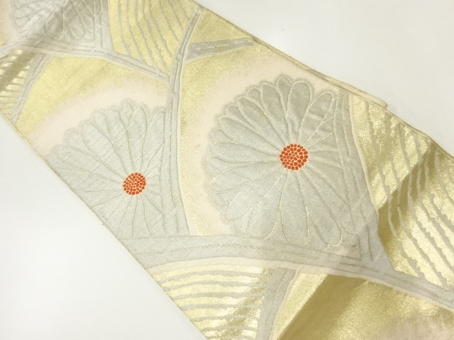 JAPANESE KIMONO / ANTIQUE FUKURO OBI / SILK / WOVEN ABSTRACT FLORAL SEIGAIHA